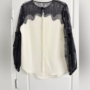 Chico's Black Label Black Lace and Cream Blouse Elegant Sz 0 Runs Big